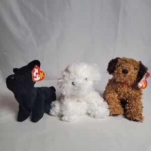 Ty Beanie Babies Lot Of 3 Dog Plush Scottie 1996 Tunnels 2004 Lollipup 2005